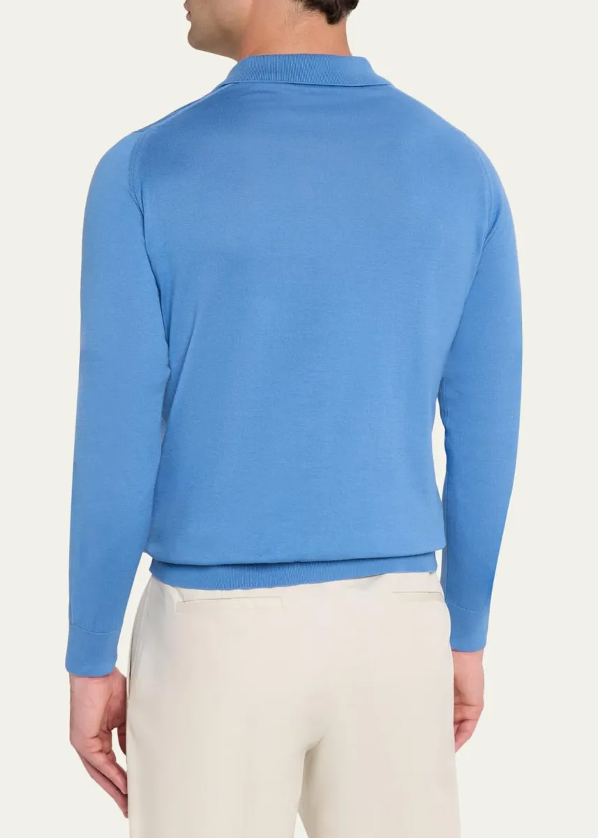 John Smedley Men's Solid Long-Sleeve Polo Shirt | Thumbnail 7