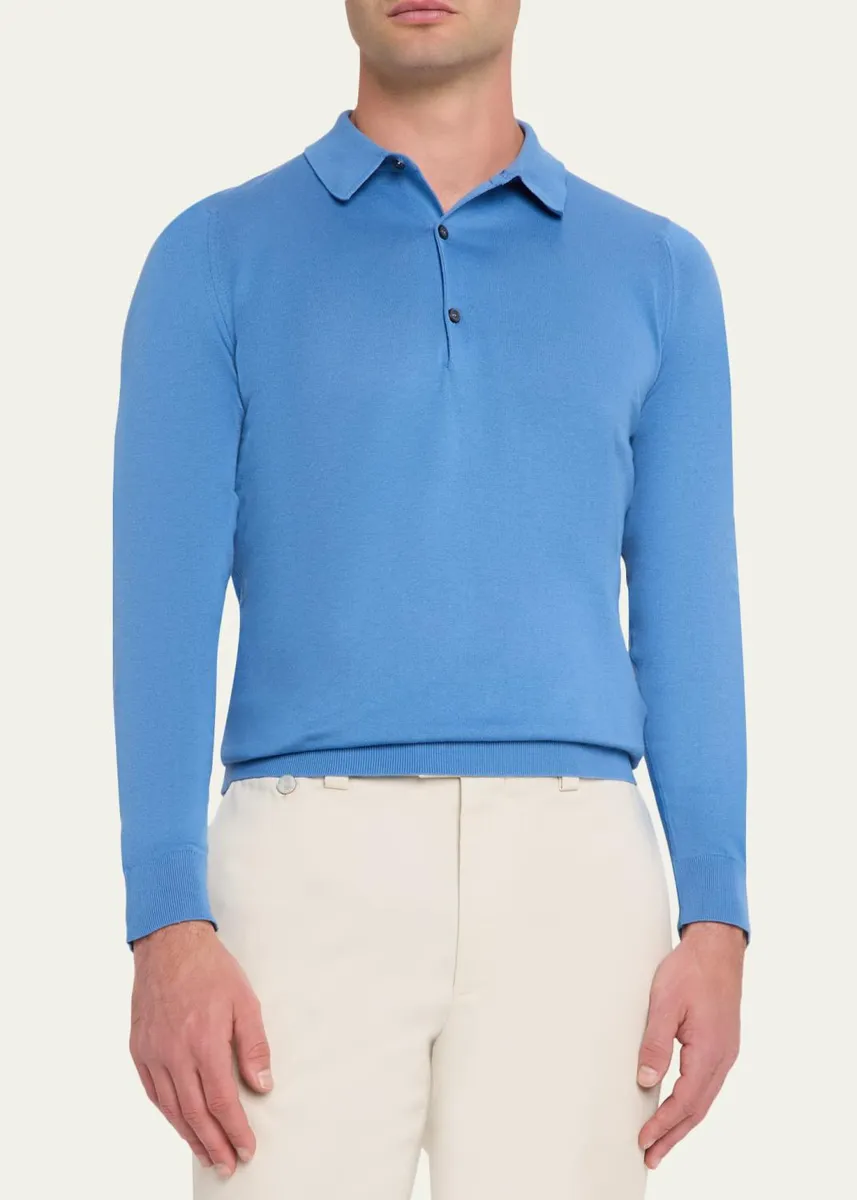 John Smedley Men's Solid Long-Sleeve Polo Shirt | Thumbnail 8