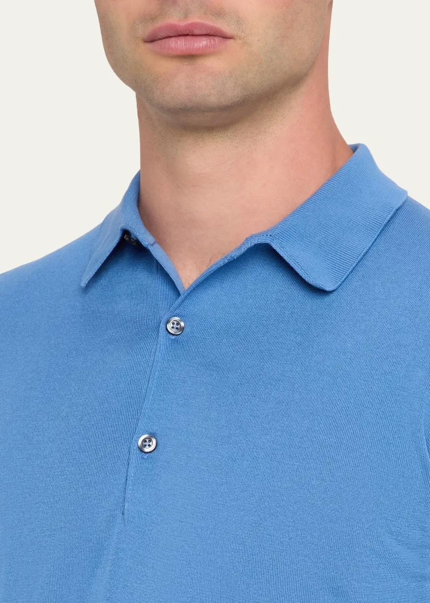 John Smedley Men's Solid Long-Sleeve Polo Shirt | Thumbnail 9