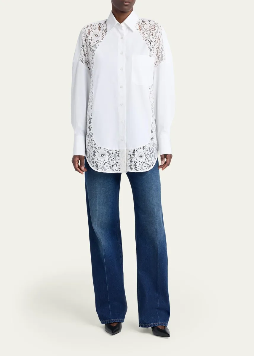 Stella McCartney Lace-Paneled Poplin Button-Down Shirt | Thumbnail 2