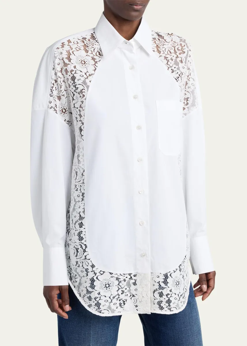 Stella McCartney Lace-Paneled Poplin Button-Down Shirt | Thumbnail 4
