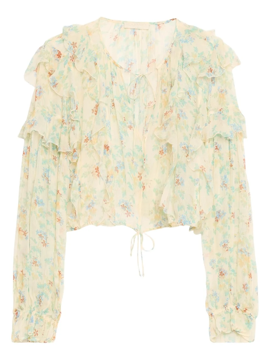 Delfina Long-Sleeve Silk Chiffon Blouse