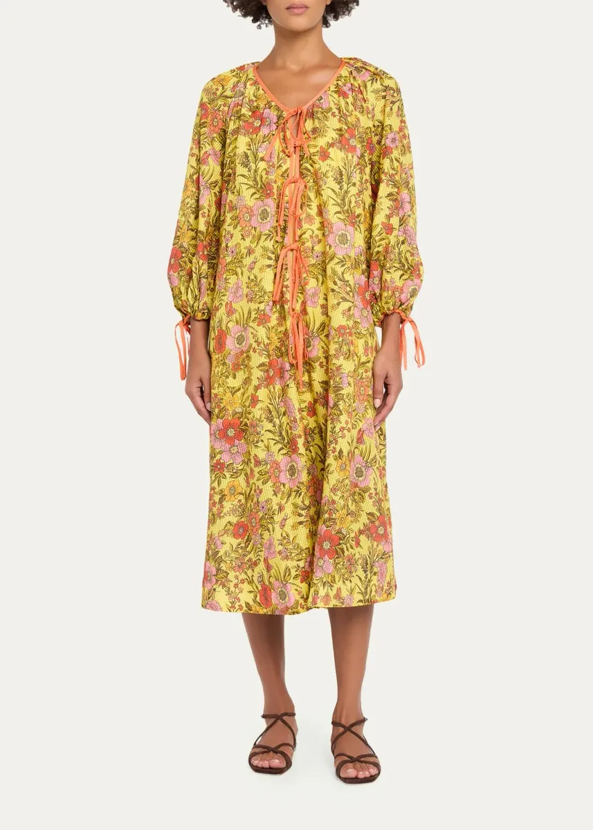 ALÉMAIS Kitty Floral Tie Midi Dress | Thumbnail 2
