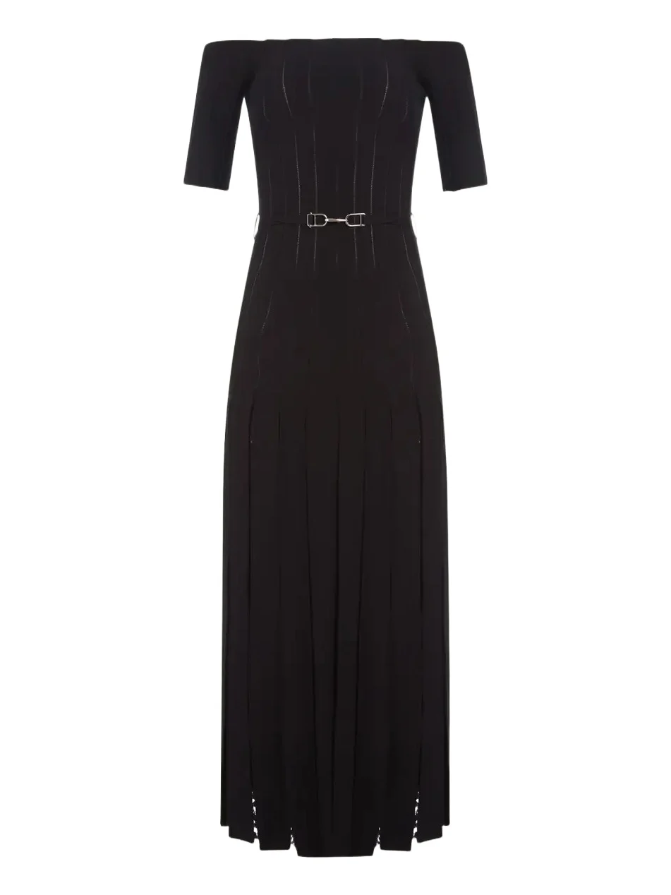 Gabriela Hearst Kurt Off-The-Shoulder Pleated Merino Dress