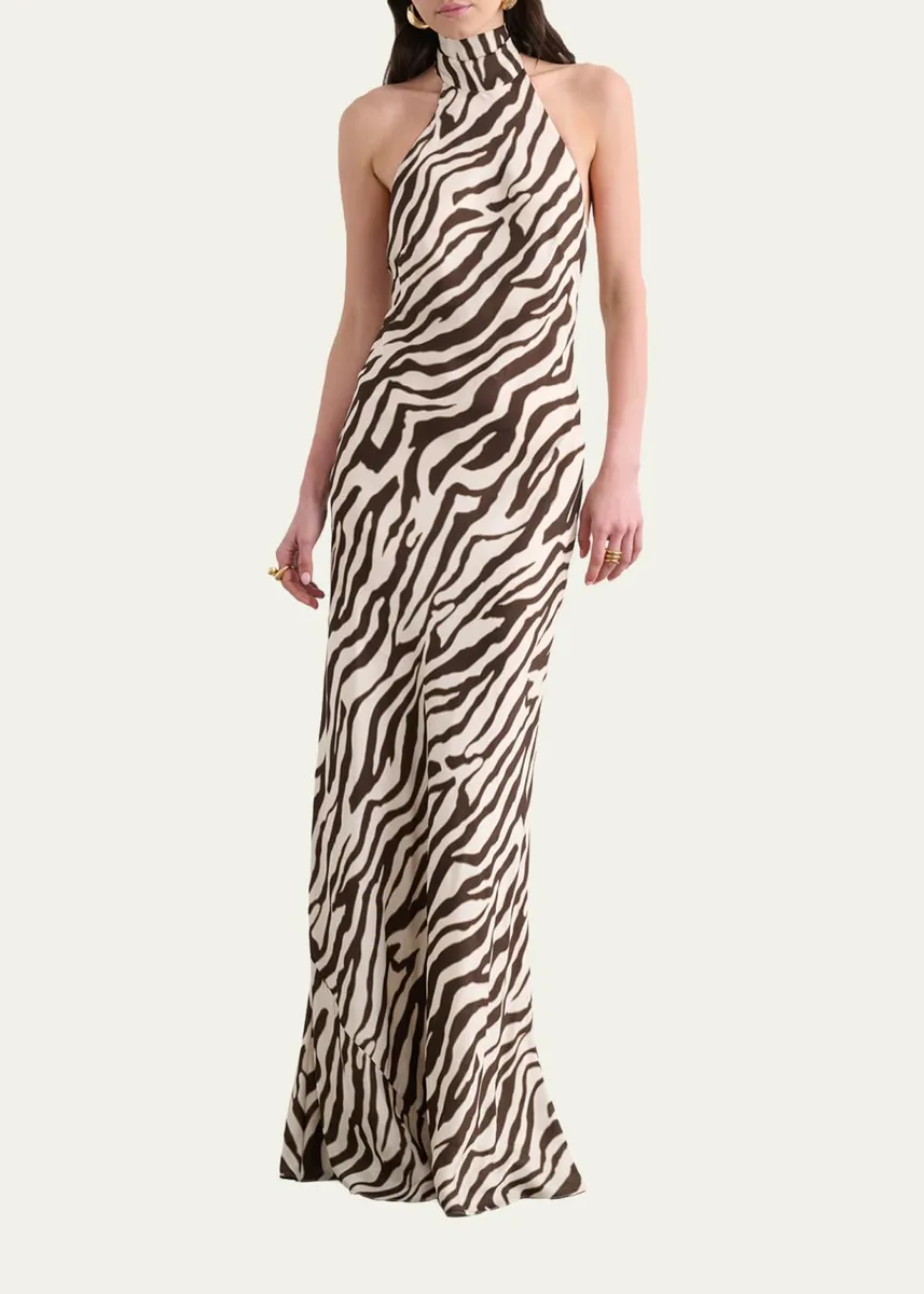 Toccin Alina Zebra Halter Backless Gown | Thumbnail 2