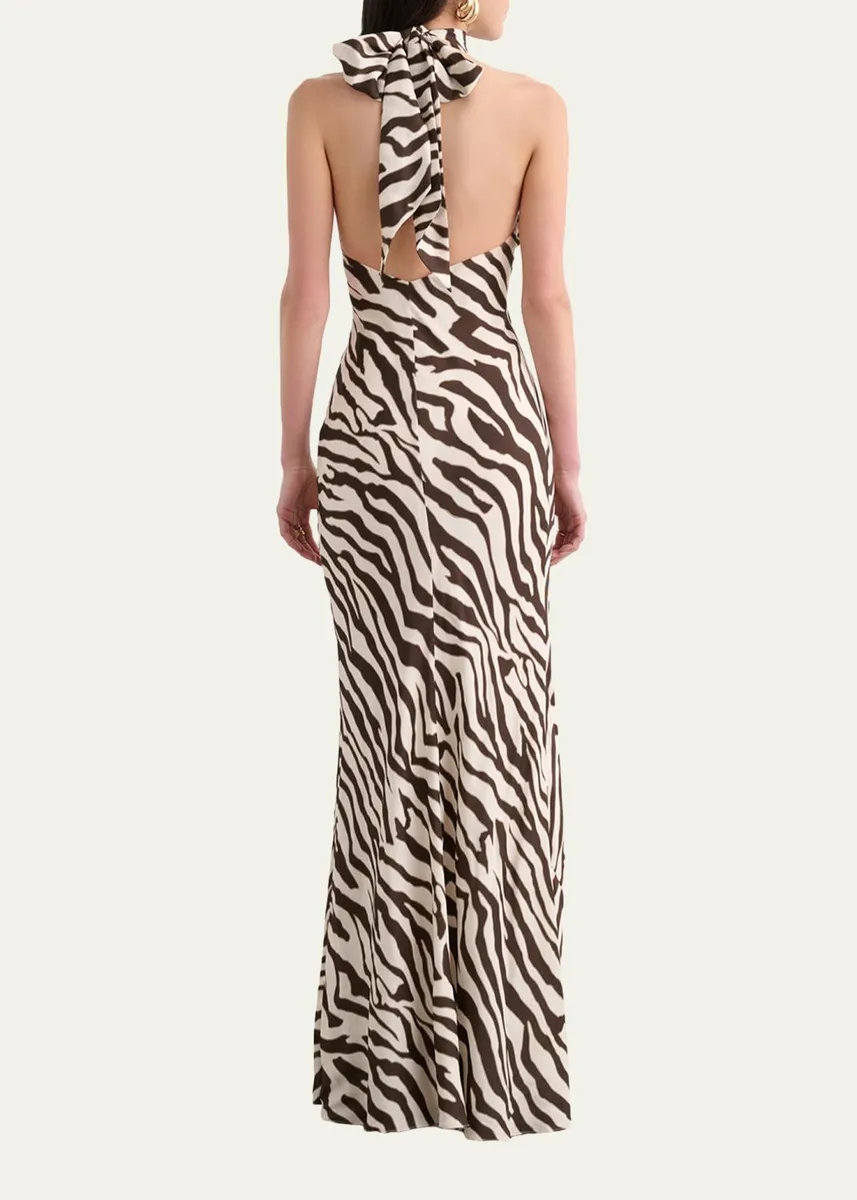 Toccin Alina Zebra Halter Backless Gown | Thumbnail 3