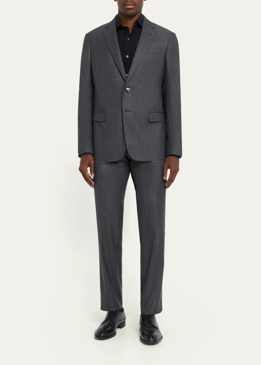 Giorgio Armani Men's Wool Herringbone Single-Breasted Suit | Thumbnail 2 Giorgio Armani Men's Wool Herringbone Single-Breasted Suit | Thumbnail 2