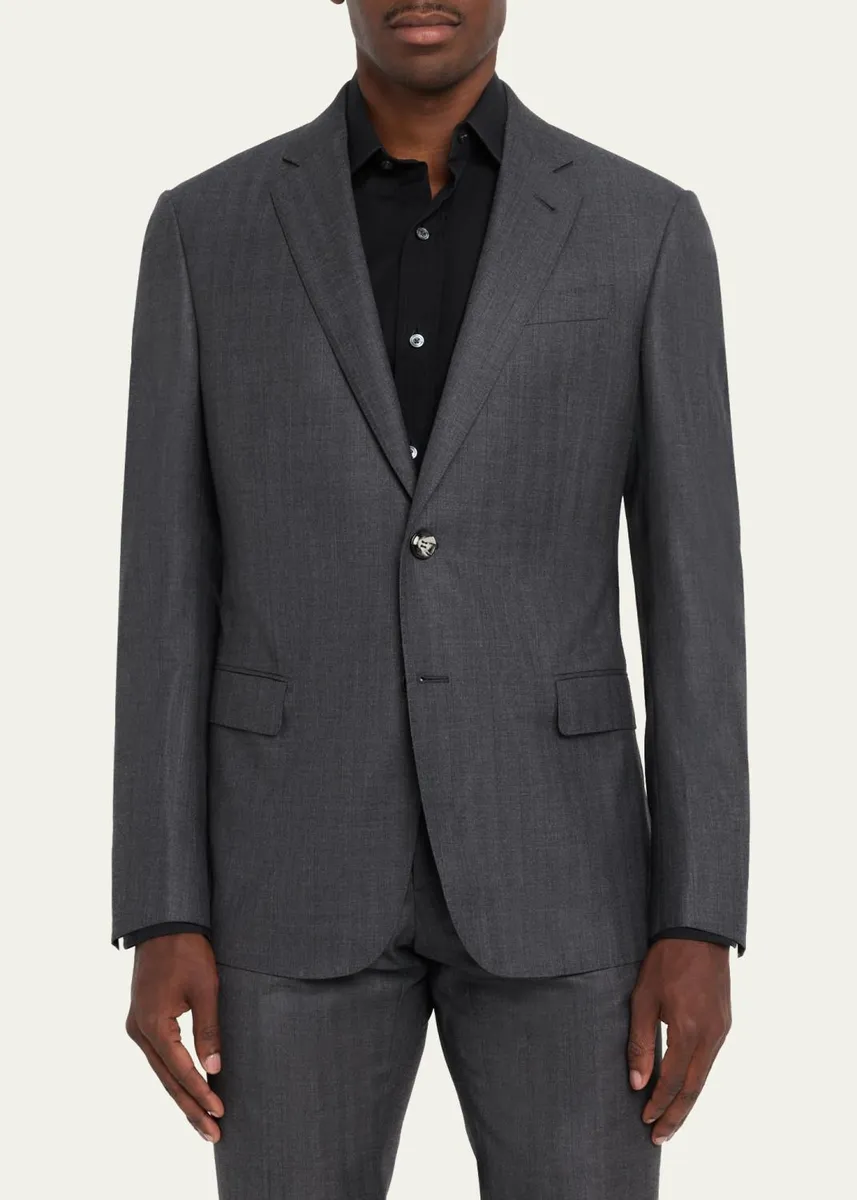 Giorgio Armani Men's Wool Herringbone Single-Breasted Suit | Thumbnail 4 Giorgio Armani Men's Wool Herringbone Single-Breasted Suit | Thumbnail 4