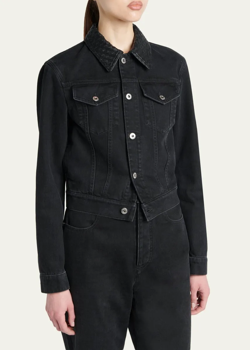 Bottega Veneta Intrecciato-Collar Faded Black Denim Jacket | Thumbnail 4