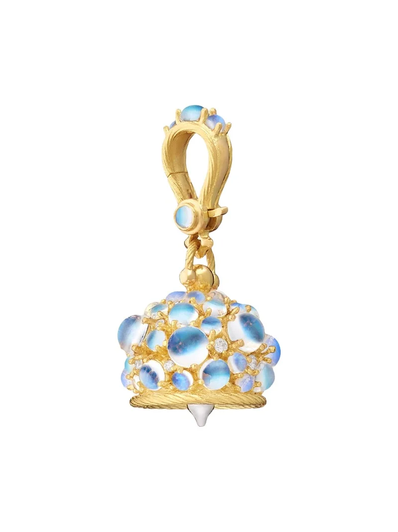 18K Yellow Gold Blue Moonstone & Diamond Meditation Bell Pendant, 0.19tcw 18K Yellow Gold Blue Moonstone & Diamond Meditation Bell Pendant, 0.19tcw