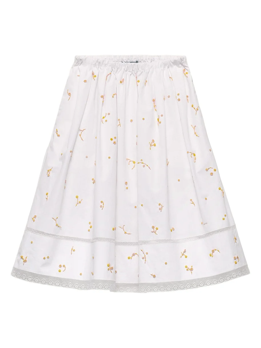 Prada Embroidered Cotton Poplin Skirt
