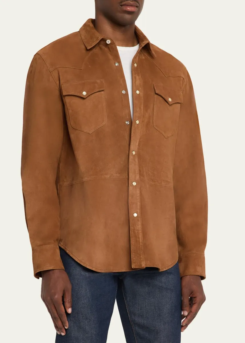 OFFICINE GÉNÉRALE Men's Suede Western Overshirt | Thumbnail 4 OFFICINE GÉNÉRALE Men's Suede Western Overshirt | Thumbnail 4