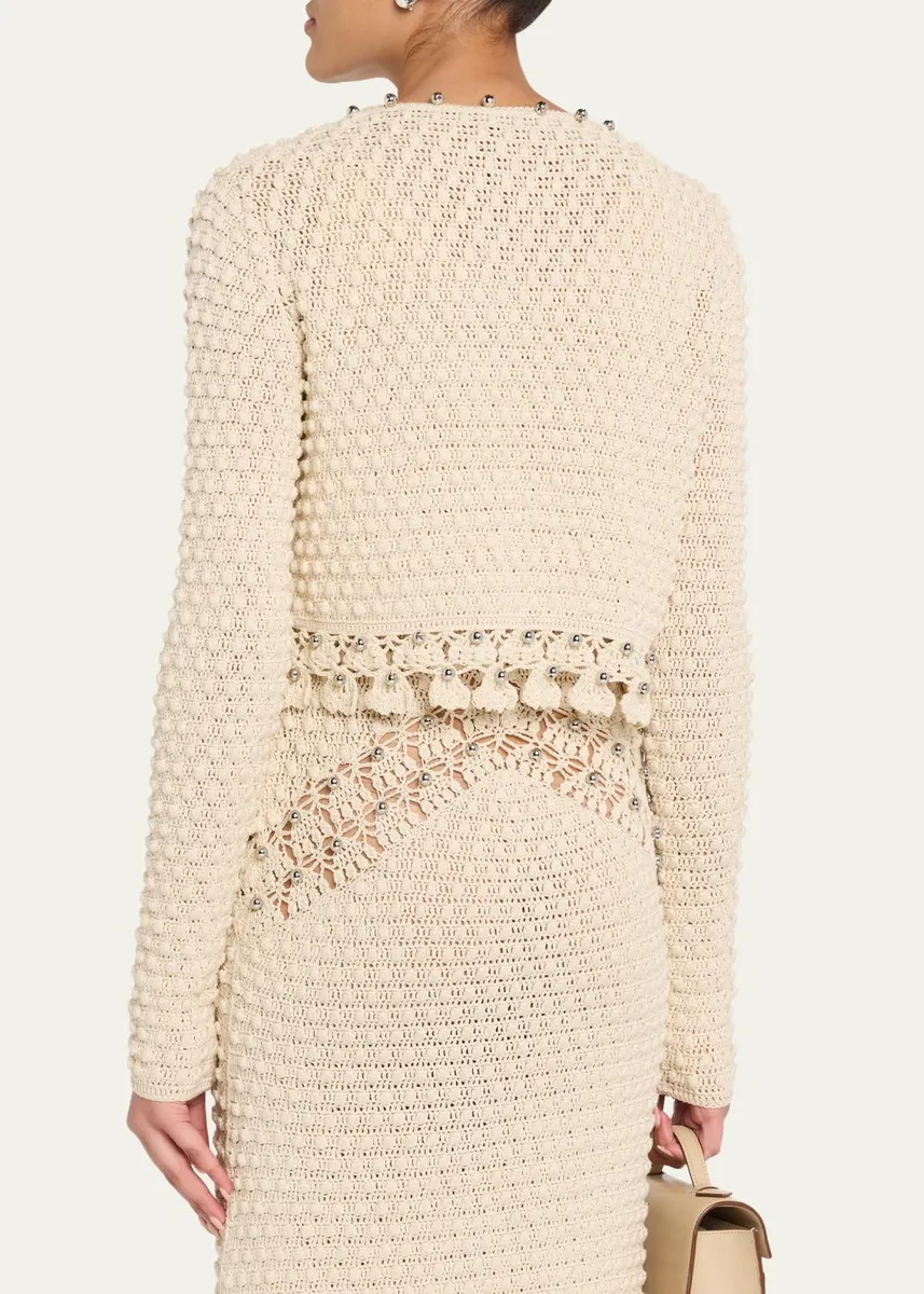 Rabanne Textured Knit Neck-Tie Crop Cardigan | Thumbnail 3 Rabanne Textured Knit Neck-Tie Crop Cardigan | Thumbnail 3