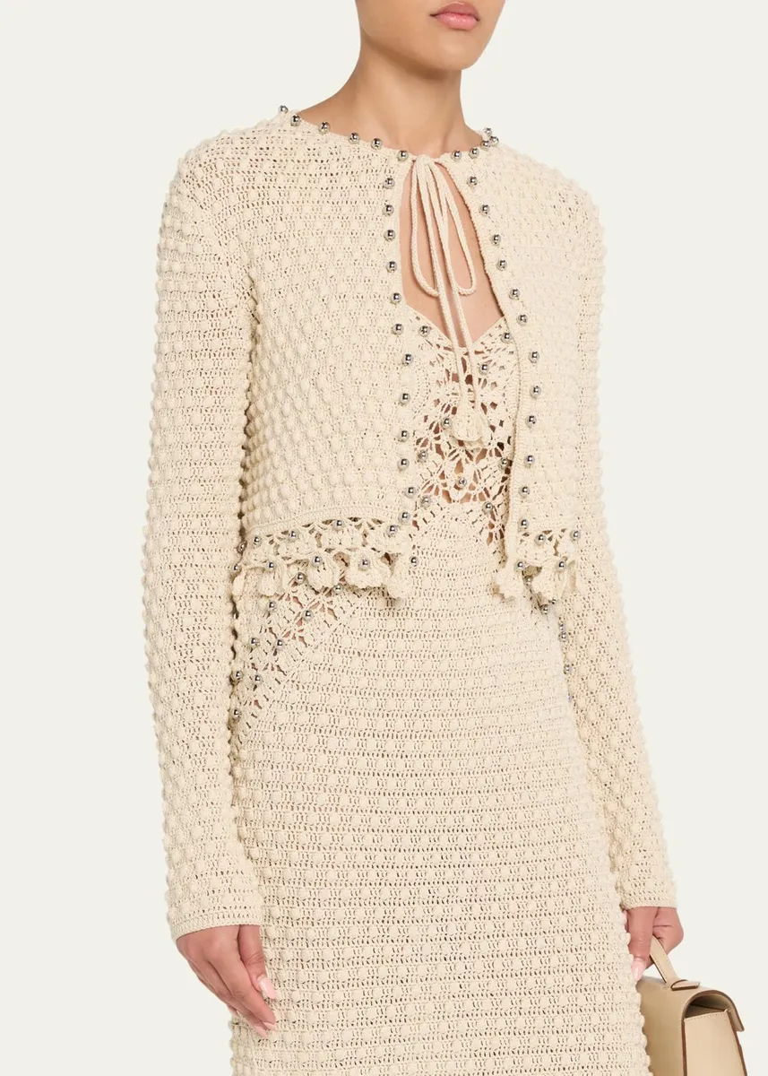 Rabanne Textured Knit Neck-Tie Crop Cardigan | Thumbnail 4 Rabanne Textured Knit Neck-Tie Crop Cardigan | Thumbnail 4
