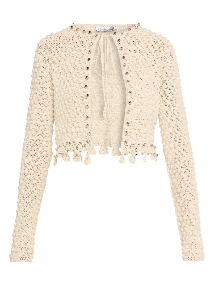 Rabanne Textured Knit Neck-Tie Crop Cardigan