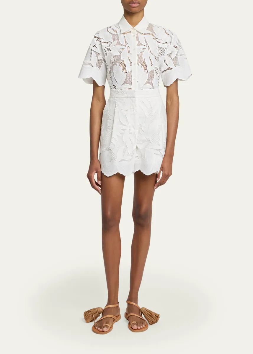 Erdem Floral Cutwork Cotton Pleated Shorts | Thumbnail 2 Erdem Floral Cutwork Cotton Pleated Shorts | Thumbnail 2