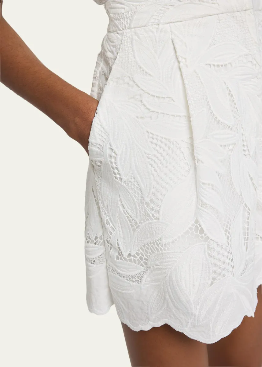 Erdem Floral Cutwork Cotton Pleated Shorts | Thumbnail 5 Erdem Floral Cutwork Cotton Pleated Shorts | Thumbnail 5