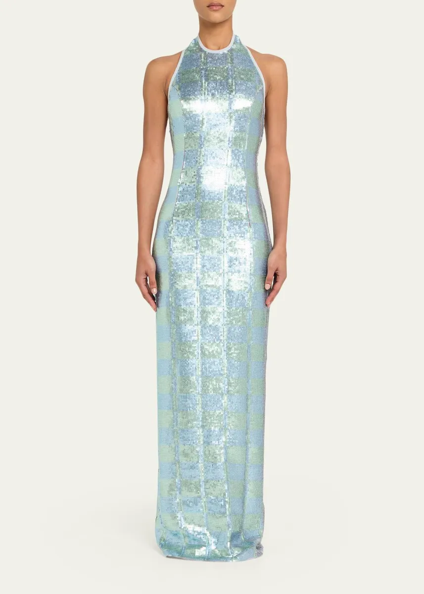 Markarian Nerine Gingham Sequined Halter Column Gown | Thumbnail 2 Markarian Nerine Gingham Sequined Halter Column Gown | Thumbnail 2
