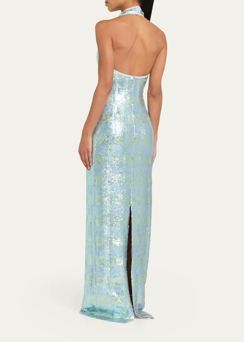 Markarian Nerine Gingham Sequined Halter Column Gown | Thumbnail 3 Markarian Nerine Gingham Sequined Halter Column Gown | Thumbnail 3
