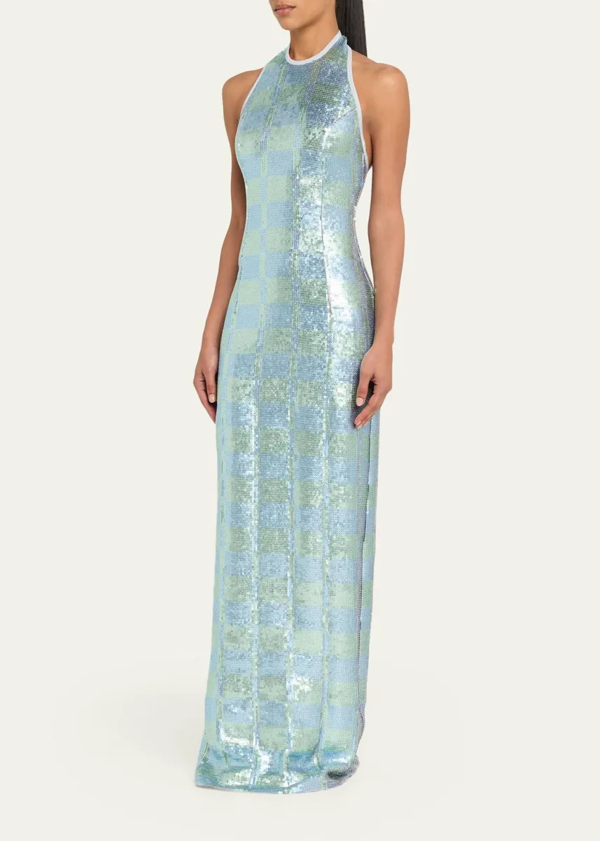 Markarian Nerine Gingham Sequined Halter Column Gown | Thumbnail 4 Markarian Nerine Gingham Sequined Halter Column Gown | Thumbnail 4