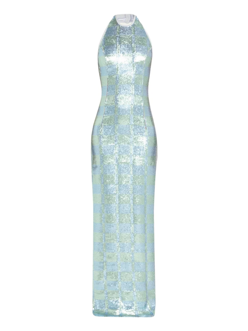 Nerine Gingham Sequined Halter Column Gown
