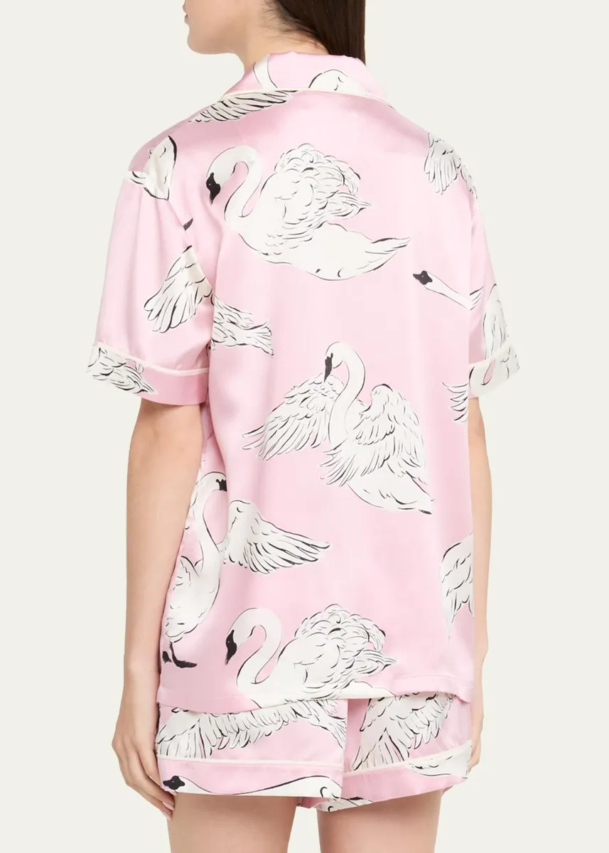 Olivia von Halle Ingo Selene Swan-Print Silk Satin Pajama Set | Thumbnail 3 Olivia von Halle Ingo Selene Swan-Print Silk Satin Pajama Set | Thumbnail 3