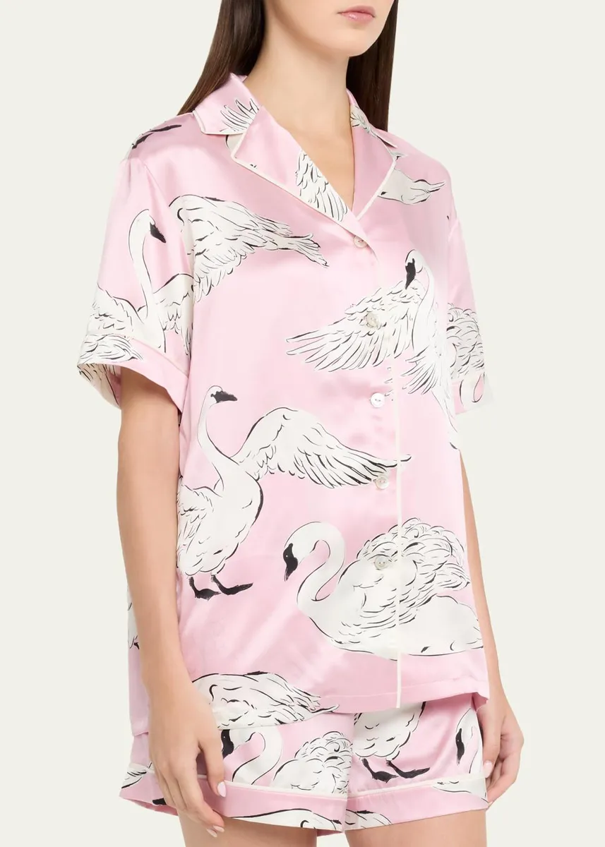 Olivia von Halle Ingo Selene Swan-Print Silk Satin Pajama Set | Thumbnail 4 Olivia von Halle Ingo Selene Swan-Print Silk Satin Pajama Set | Thumbnail 4