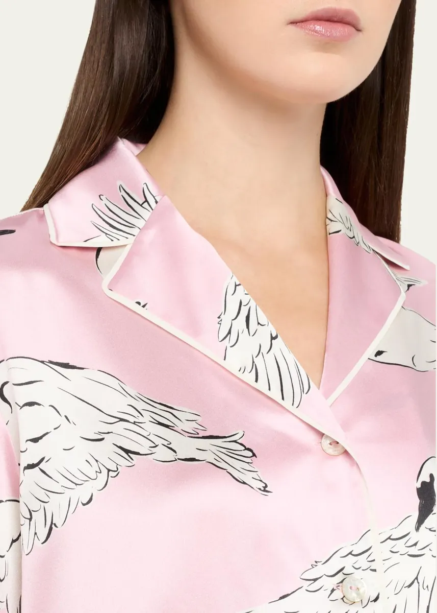Olivia von Halle Ingo Selene Swan-Print Silk Satin Pajama Set | Thumbnail 5 Olivia von Halle Ingo Selene Swan-Print Silk Satin Pajama Set | Thumbnail 5