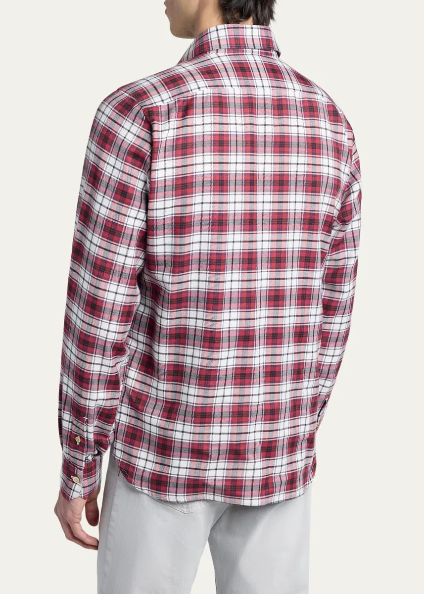 Kiton Men's Cotton and Cashmere Plaid Double-Pocket Button-Down Shirt | Thumbnail 3 Kiton Men's Cotton and Cashmere Plaid Double-Pocket Button-Down Shirt | Thumbnail 3