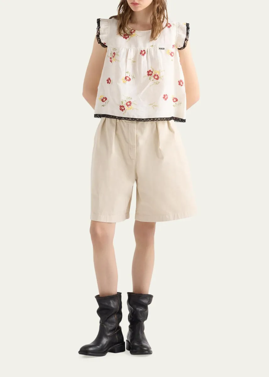 Prada Pleated Cotton Twill Bermuda Shorts | Thumbnail 2