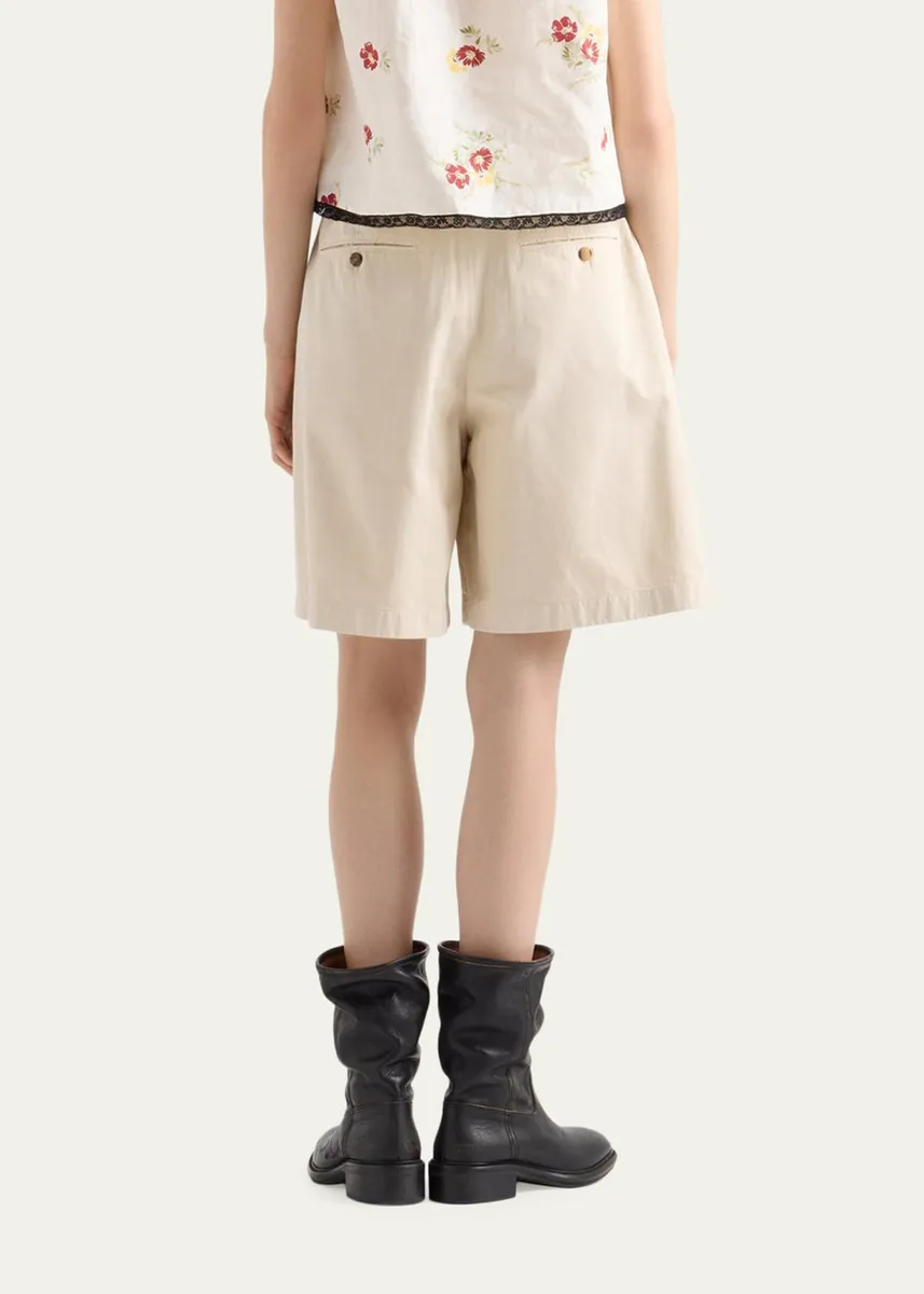 Prada Pleated Cotton Twill Bermuda Shorts | Thumbnail 3