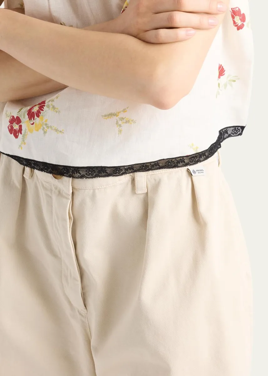 Prada Pleated Cotton Twill Bermuda Shorts | Thumbnail 4