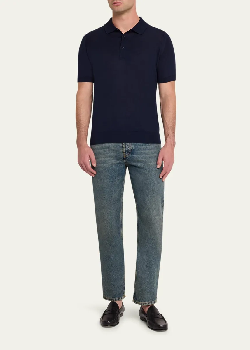 John Smedley Men's Wide Rib-Knit Merino Polo Shirt | Thumbnail 2 John Smedley Men's Wide Rib-Knit Merino Polo Shirt | Thumbnail 2