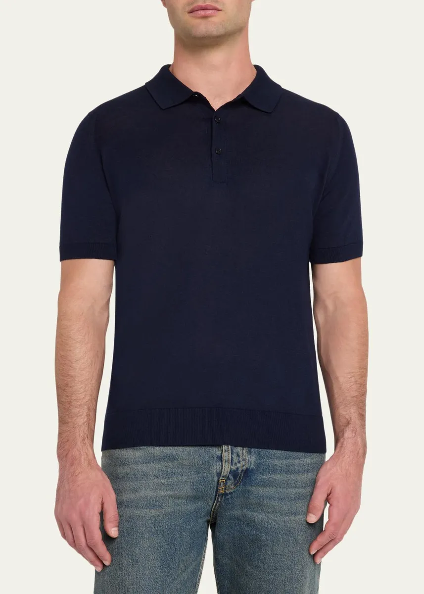 John Smedley Men's Wide Rib-Knit Merino Polo Shirt | Thumbnail 4 John Smedley Men's Wide Rib-Knit Merino Polo Shirt | Thumbnail 4