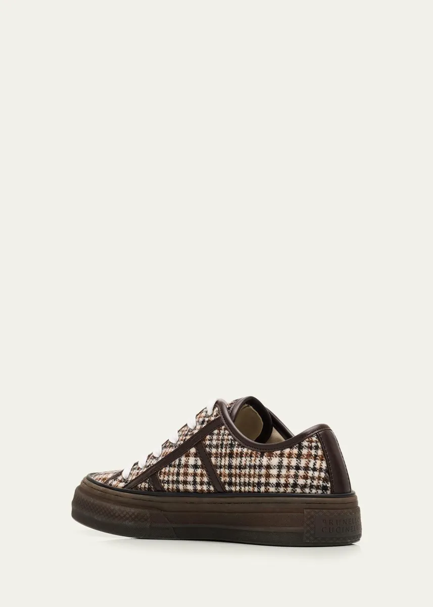Brunello Cucinelli Tweed Leather-Trim Sneakers | Thumbnail 2