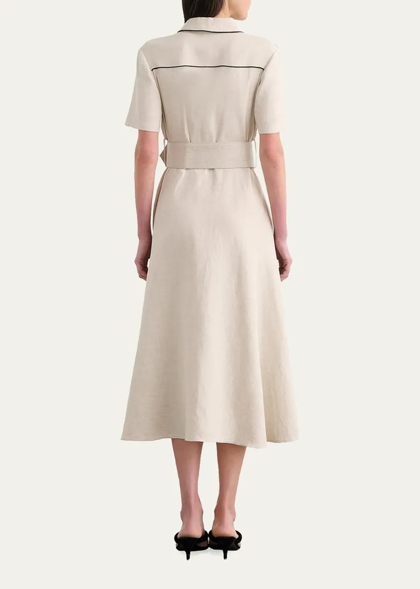 Toccin Jean Linen-Blend Belted A-Line Midi Shirtdress | Thumbnail 3 Toccin Jean Linen-Blend Belted A-Line Midi Shirtdress | Thumbnail 3