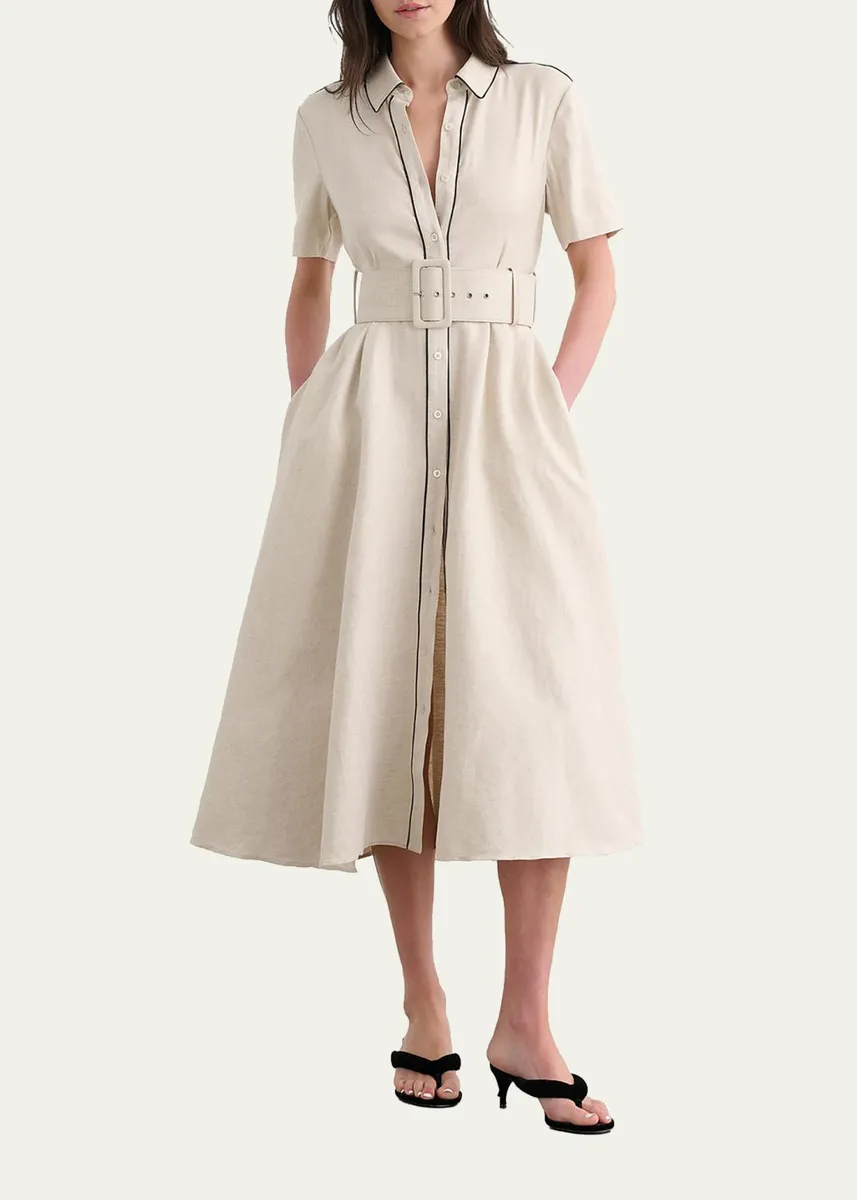 Toccin Jean Linen-Blend Belted A-Line Midi Shirtdress | Thumbnail 4 Toccin Jean Linen-Blend Belted A-Line Midi Shirtdress | Thumbnail 4