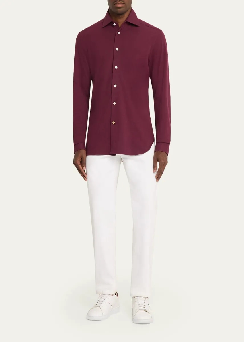 Kiton Men's Solid Cotton Classic-Fit Sport Shirt | Thumbnail 2 Kiton Men's Solid Cotton Classic-Fit Sport Shirt | Thumbnail 2