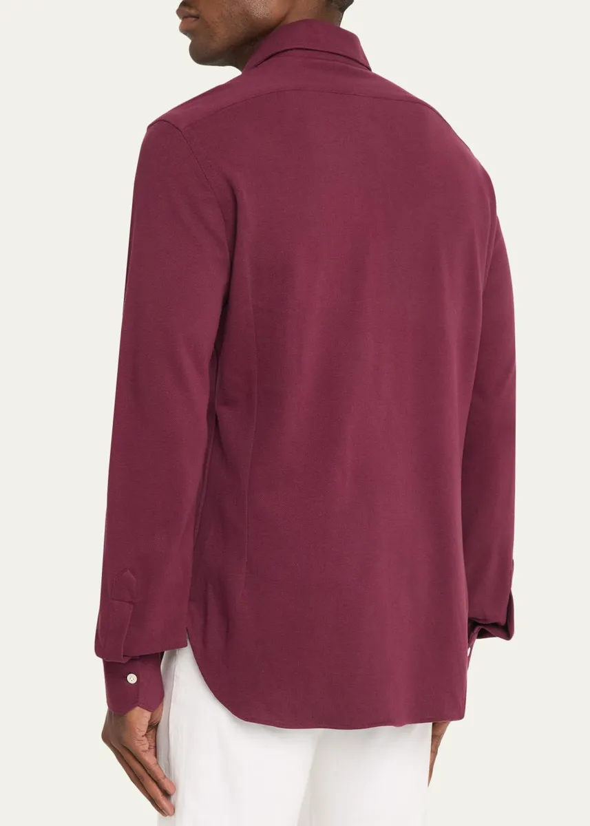 Kiton Men's Solid Cotton Classic-Fit Sport Shirt | Thumbnail 3 Kiton Men's Solid Cotton Classic-Fit Sport Shirt | Thumbnail 3