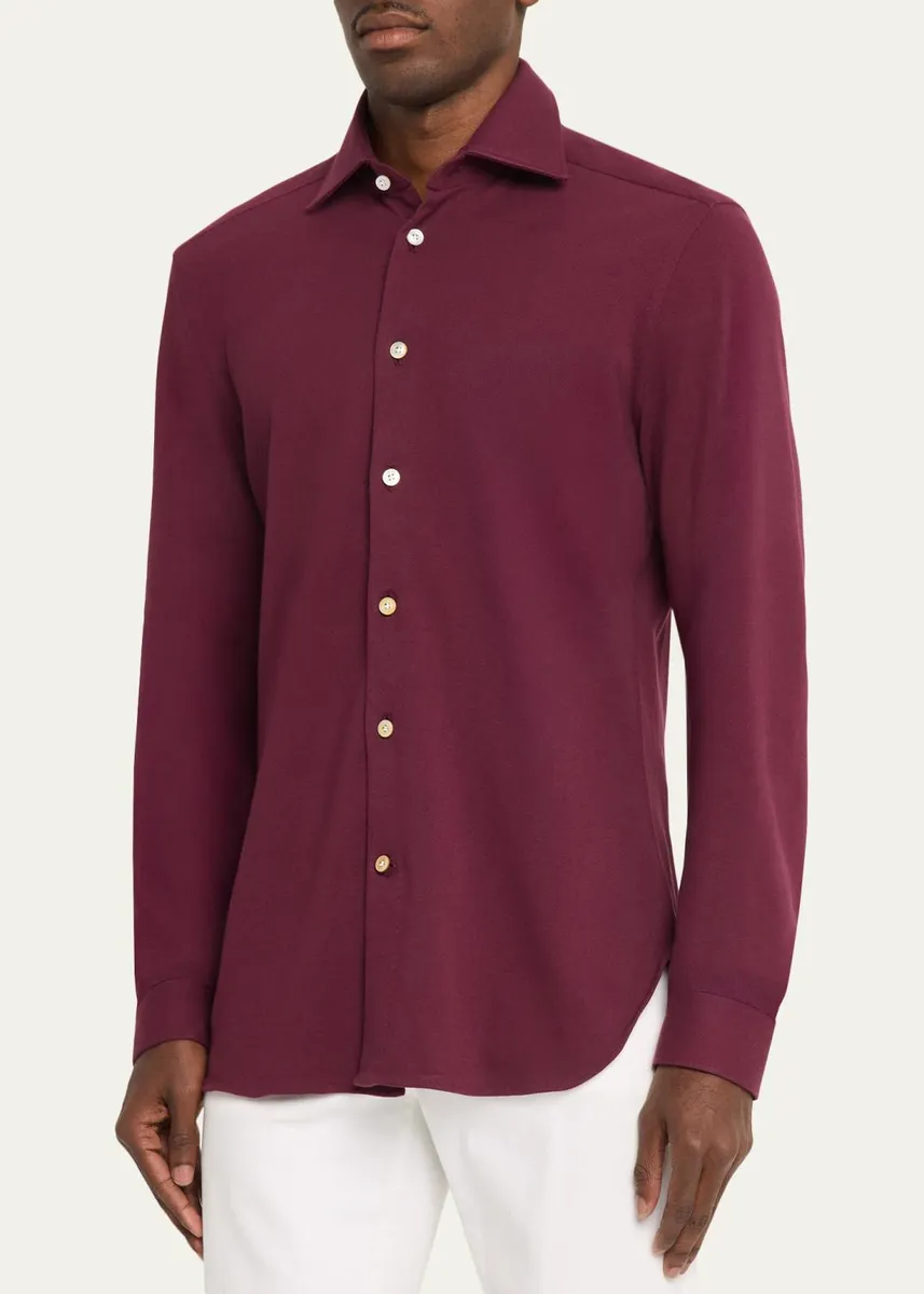 Kiton Men's Solid Cotton Classic-Fit Sport Shirt | Thumbnail 4 Kiton Men's Solid Cotton Classic-Fit Sport Shirt | Thumbnail 4