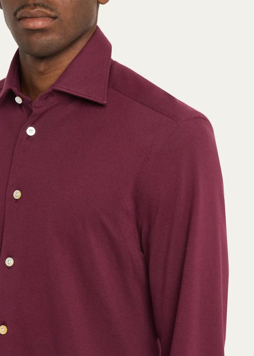 Kiton Men's Solid Cotton Classic-Fit Sport Shirt | Thumbnail 5 Kiton Men's Solid Cotton Classic-Fit Sport Shirt | Thumbnail 5