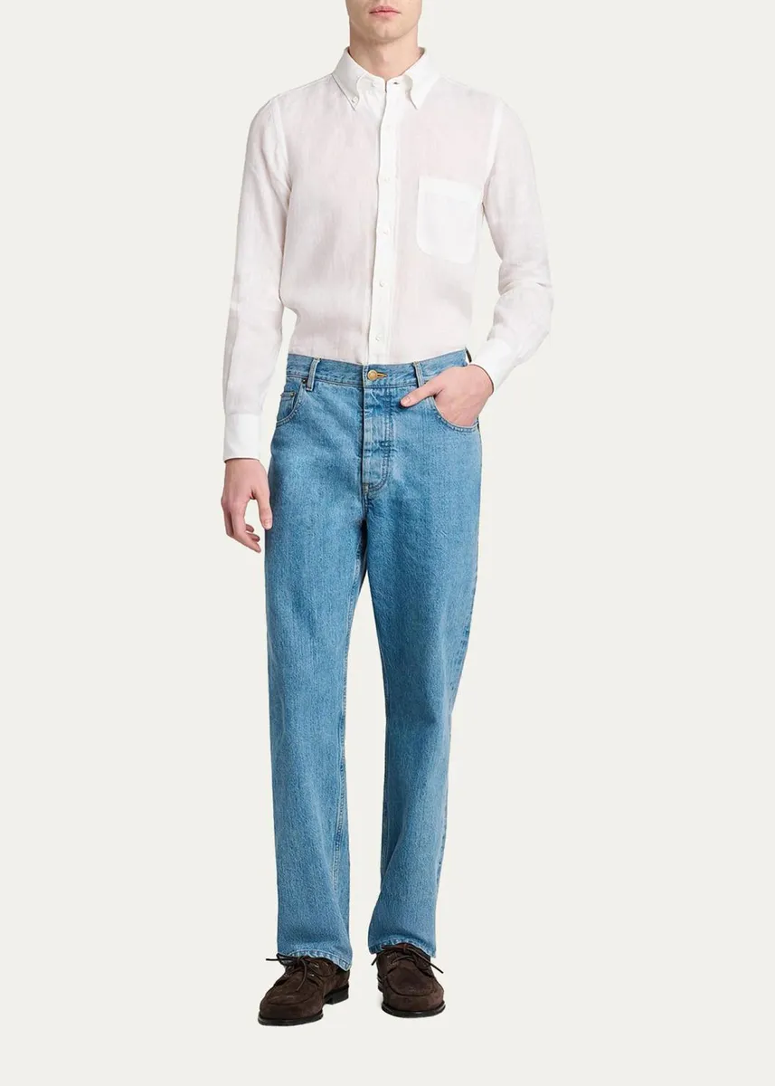 Thom Browne Men's Linen Garment Dyed Button-Down Shirt | Thumbnail 2 Thom Browne Men's Linen Garment Dyed Button-Down Shirt | Thumbnail 2
