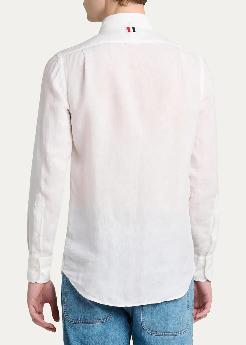 Thom Browne Men's Linen Garment Dyed Button-Down Shirt | Thumbnail 3 Thom Browne Men's Linen Garment Dyed Button-Down Shirt | Thumbnail 3