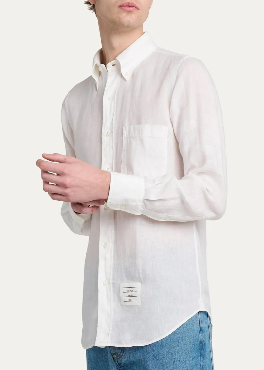 Thom Browne Men's Linen Garment Dyed Button-Down Shirt | Thumbnail 5 Thom Browne Men's Linen Garment Dyed Button-Down Shirt | Thumbnail 5