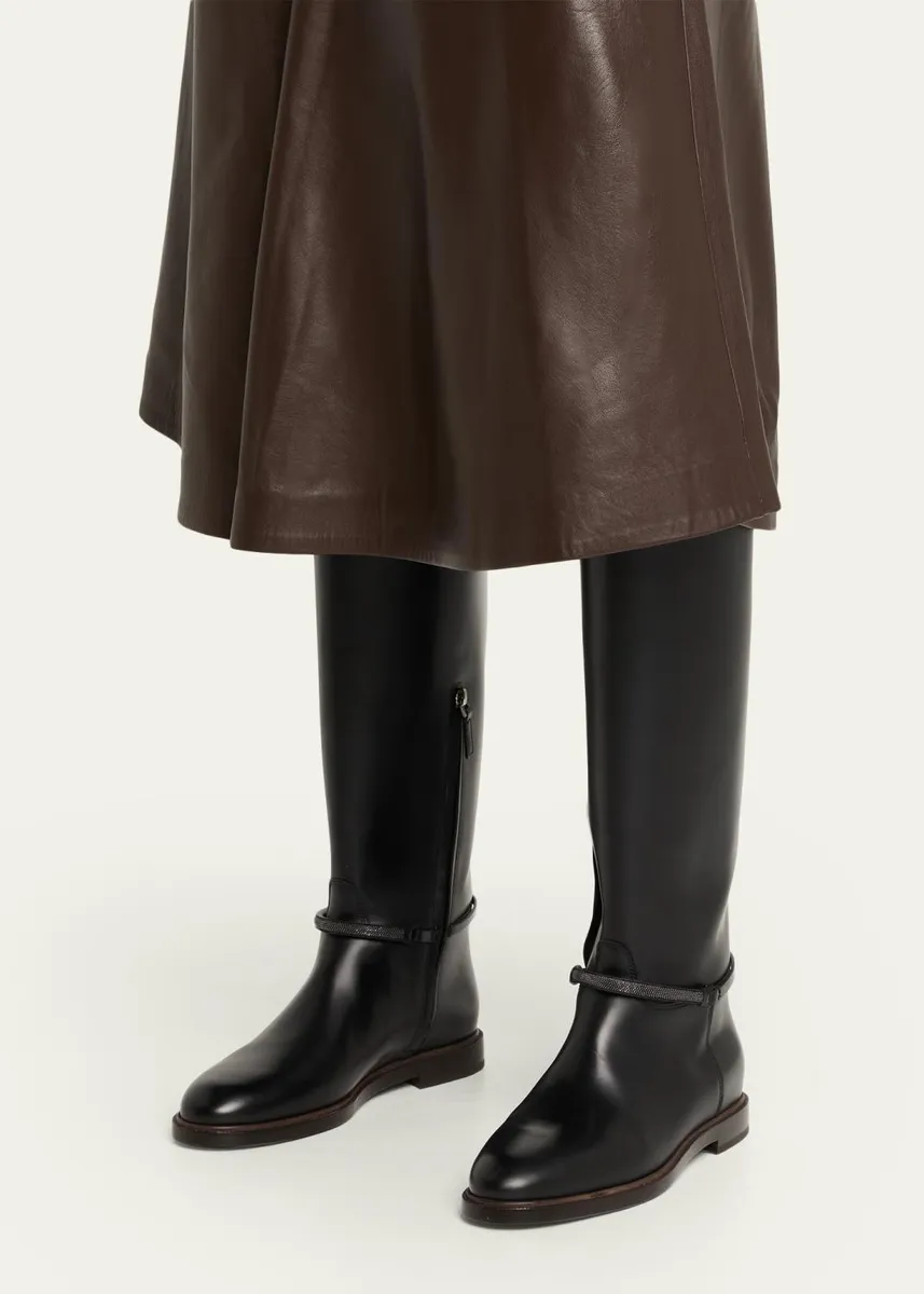 Brunello Cucinelli Leather Riding Boots w/ Monili | Thumbnail 2