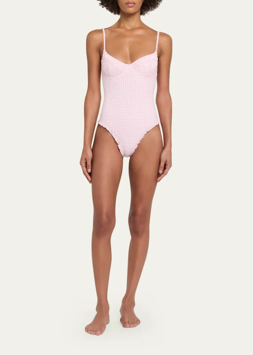 Simkhai Suni Textured Gingham One-Piece Swimsuit | Thumbnail 2