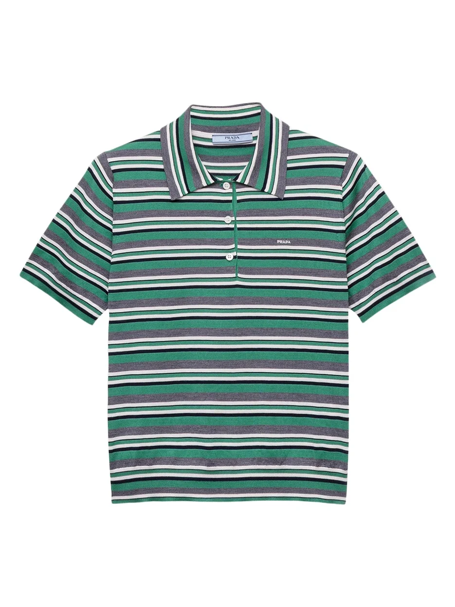 Striped Silk-Cotton Short-Sleeve Polo Shirt Striped Silk-Cotton Short-Sleeve Polo Shirt