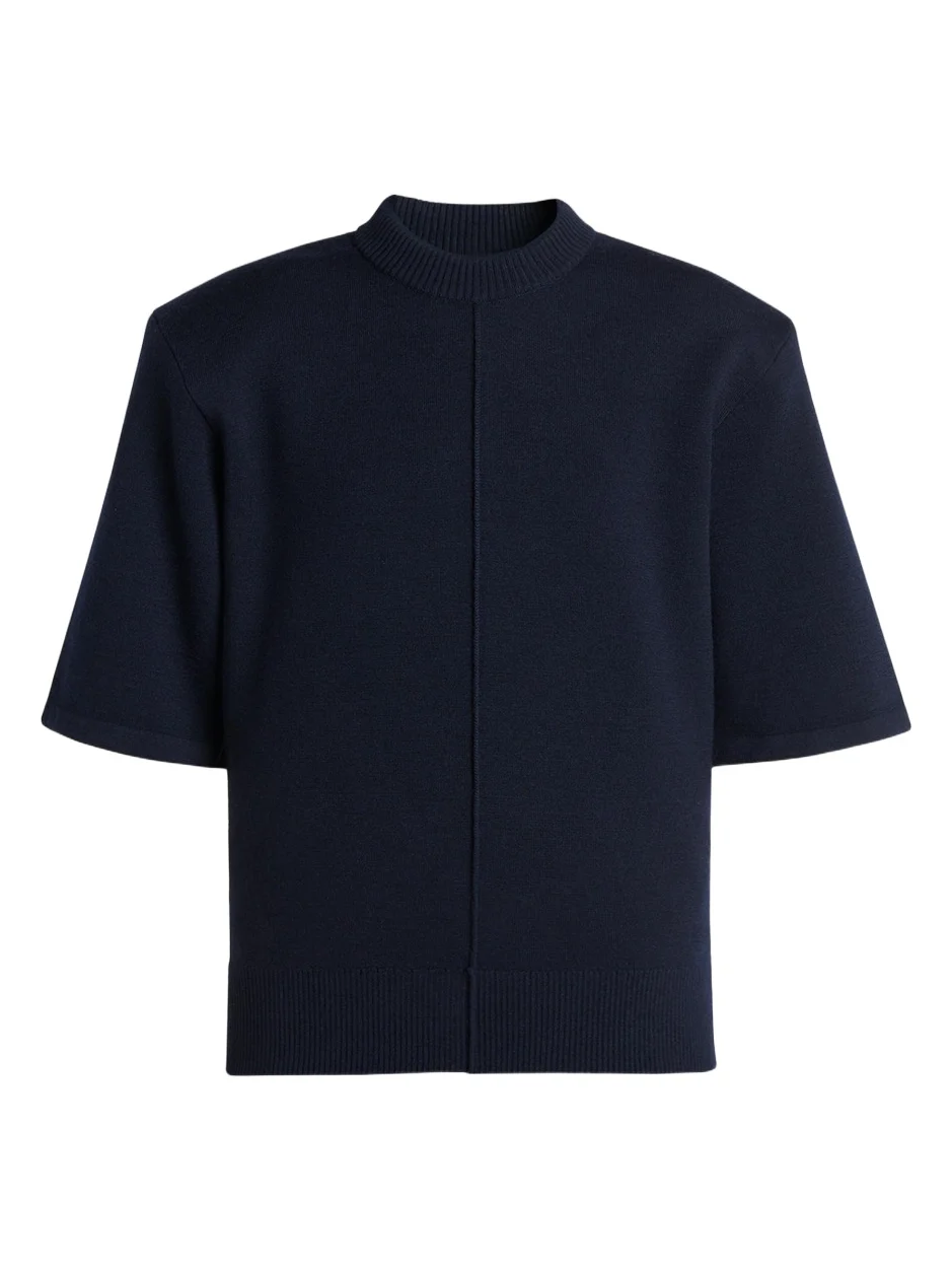 Tailored Wool Knit Short-Sleeve Sweater Tailored Wool Knit Short-Sleeve Sweater