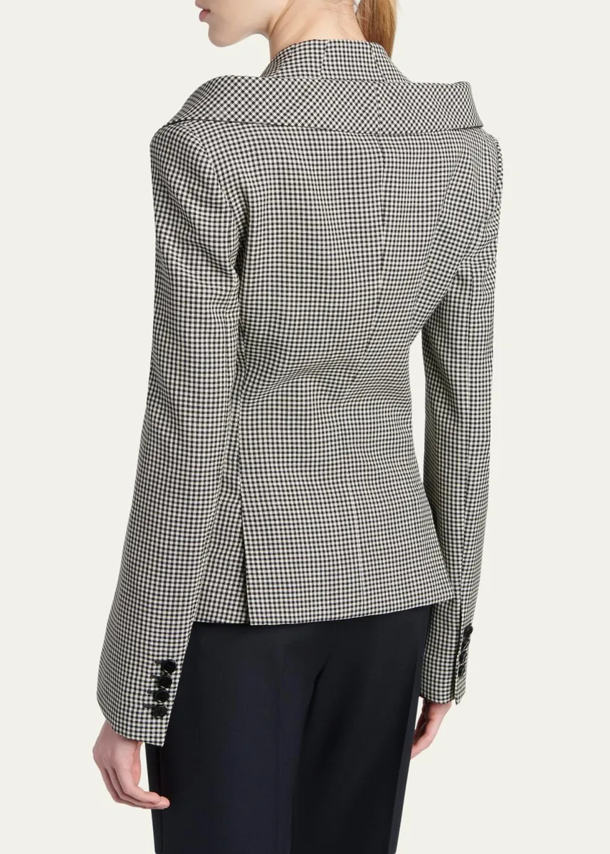 Alexander McQueen Gingham Off-The-Shoulder Single-Breasted Jacket | Thumbnail 3 Alexander McQueen Gingham Off-The-Shoulder Single-Breasted Jacket | Thumbnail 3