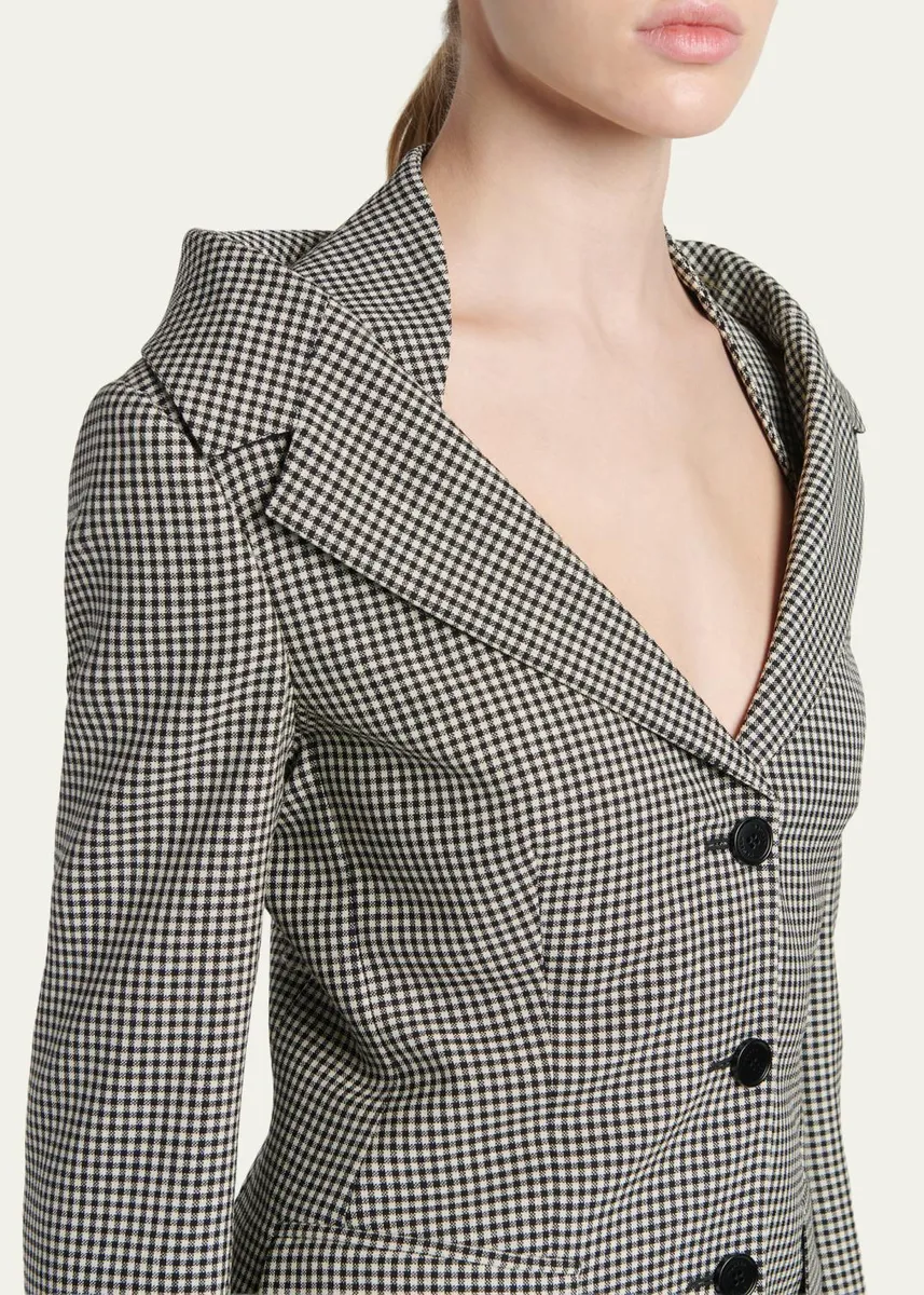 Alexander McQueen Gingham Off-The-Shoulder Single-Breasted Jacket | Thumbnail 5 Alexander McQueen Gingham Off-The-Shoulder Single-Breasted Jacket | Thumbnail 5